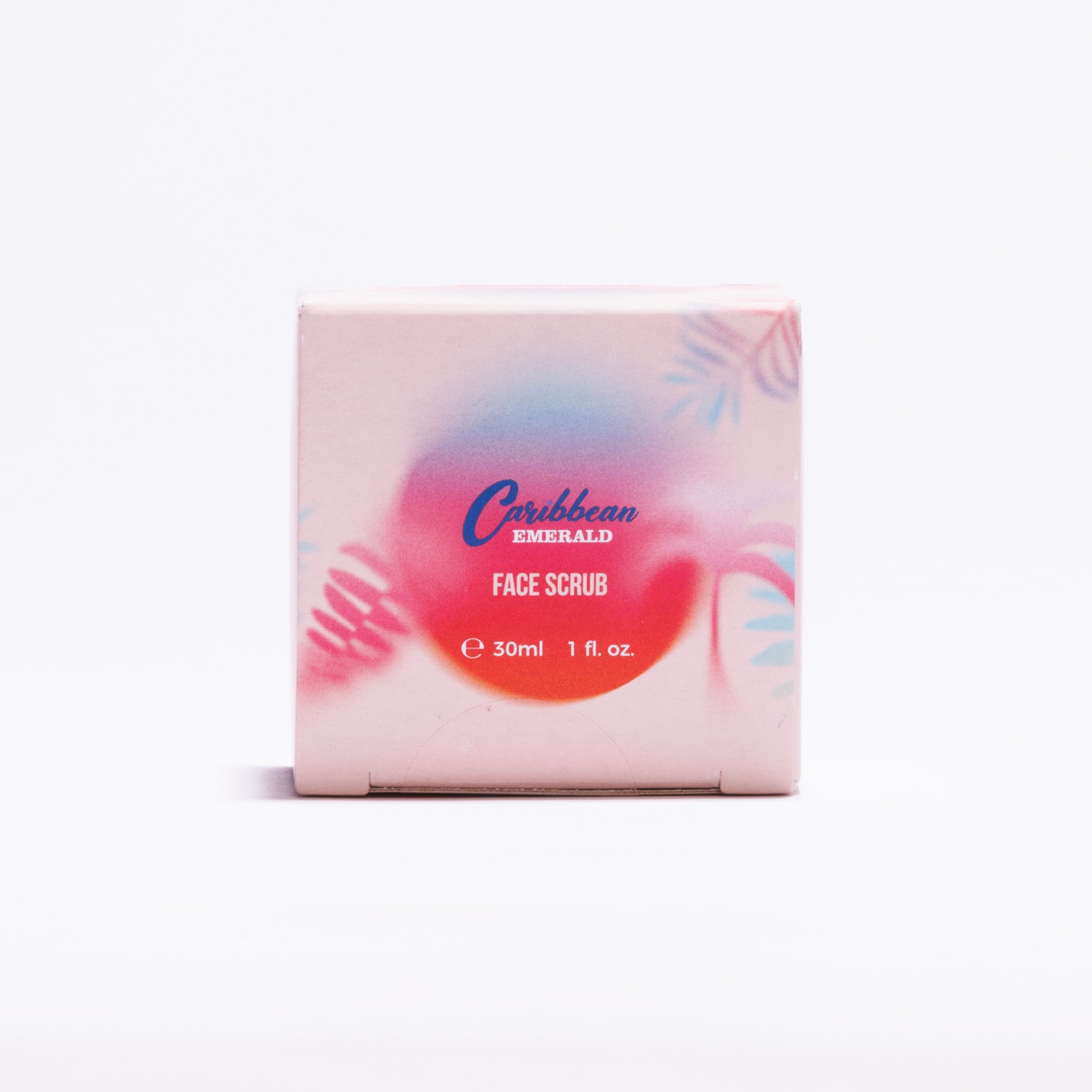 Caribbean Emerald gentle face scrub with natural exfoliants for smooth, radiant skin in tropical design packaging
