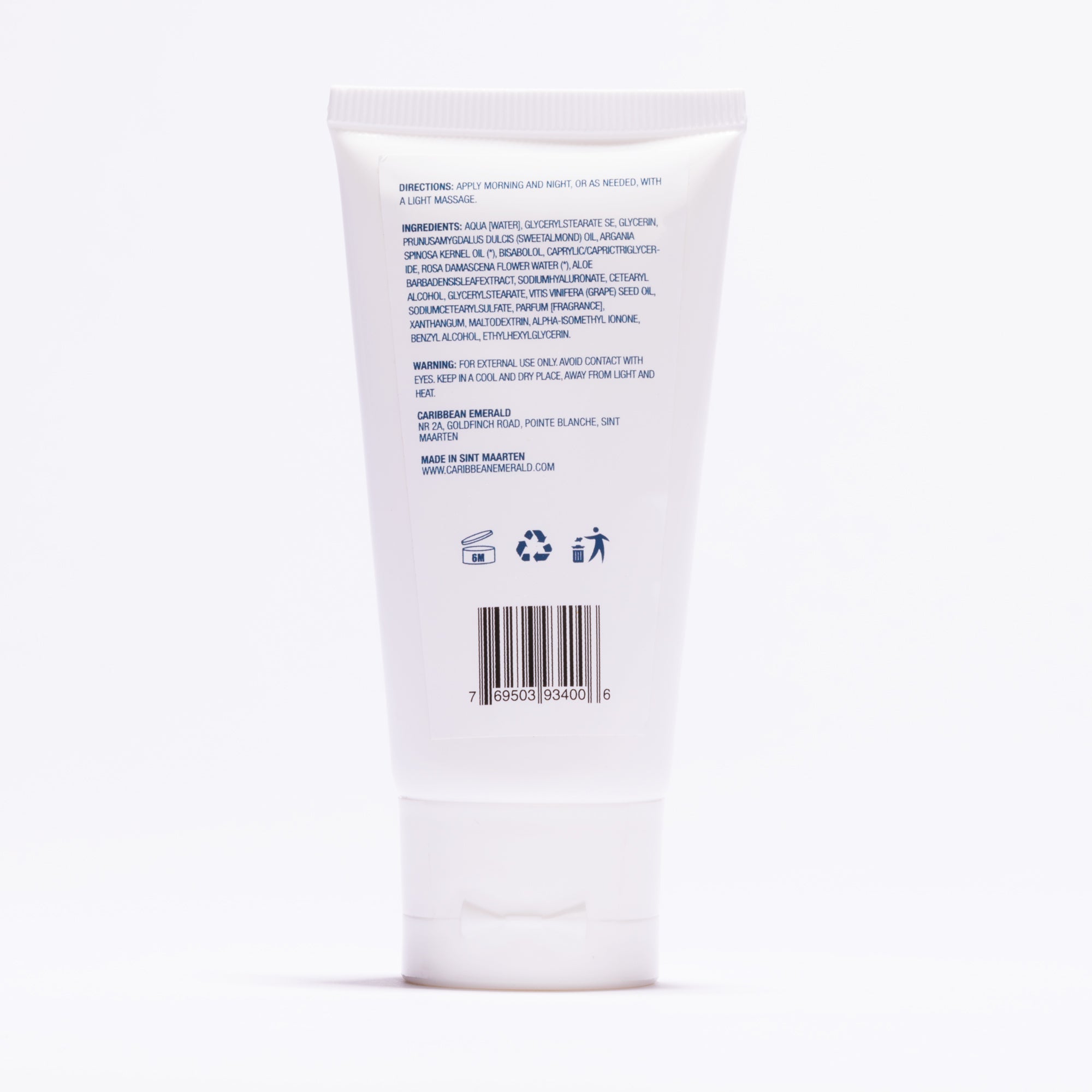 Hand cream nack of tube, showing natural ingredients