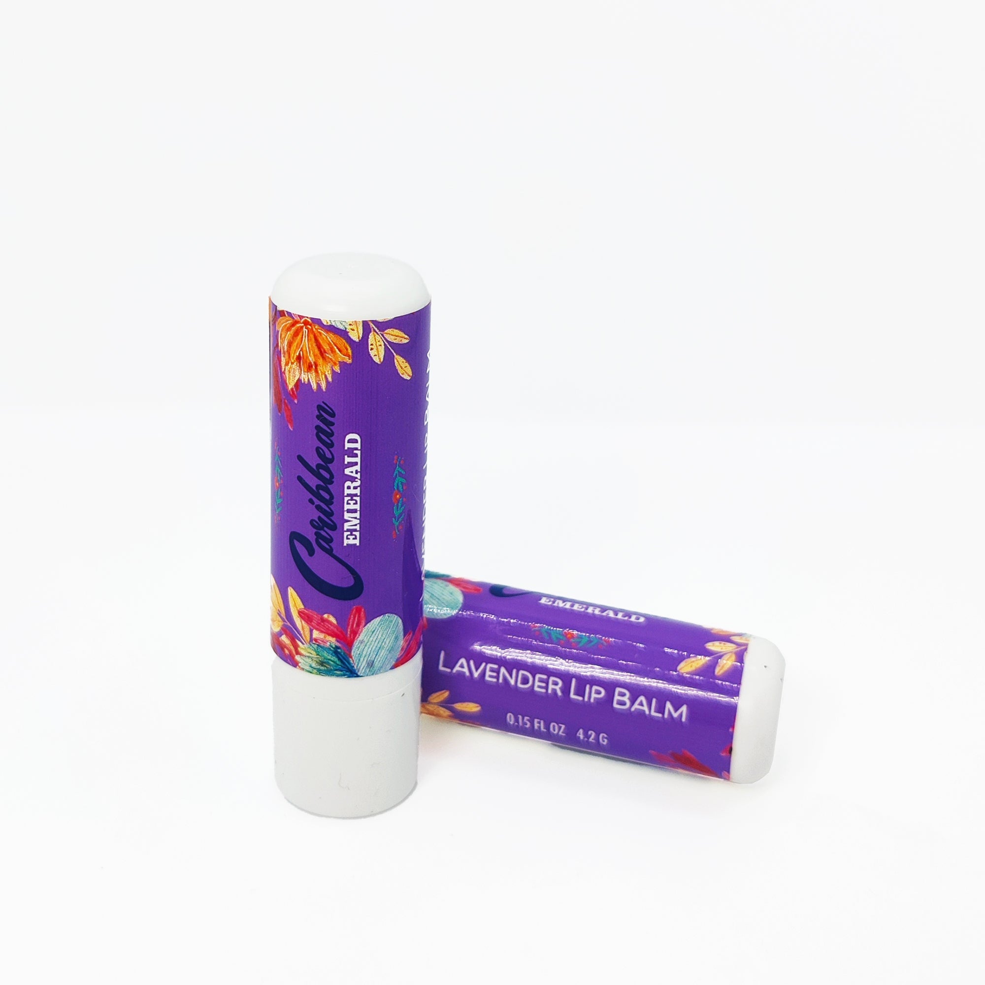 Natural handmade Lavender lip balm tube with lavender tropical packaging
